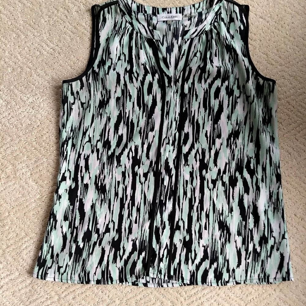 Calvin Klein Mint Green & Black Sleeveless Blouse,
